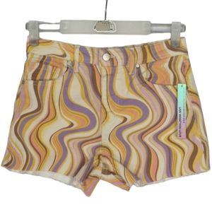 Tinseltown 26" retro pattern Cotten denim jean Shorts yellow pink purple